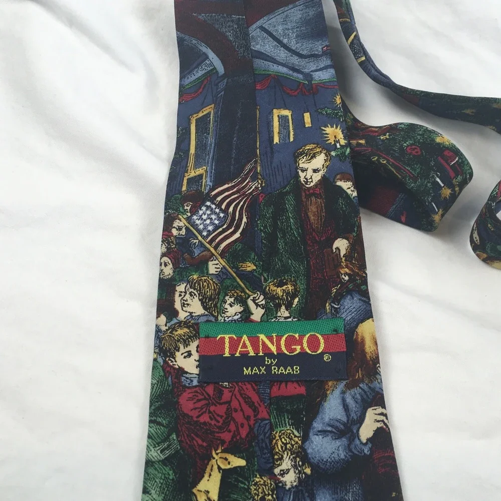 Tango Max Raab Mens Silk Tie Americana Series Santas Fans Christmas Holiday USA